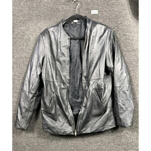 Jessica Holbrook Genuine Leather Biker Jacket Womens Size L Black Full Zip *READ